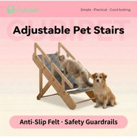 Adjustable 4-Tier Solid Wood Pet Stairs Foldable Felt Dog Ladder Ramp