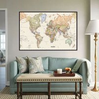 Vintage Hanging Poster World Map In English Non-woven Canvas Painting Office Home Wall Decoration School Supplies 150x100cm