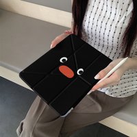 Black Pingu Cute Magnetic Buckle iPad Case For iPad Pro 11 13in 2025 iPad Pro 12.9in Air7 10th 11th M4/5 MINI 3+y Fold Cover