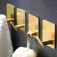 4-Pack Golden Towel Hooks – wall hooks for coats, robes, and clothes; adhesive towel hooks for bathroom, kitchen, living room