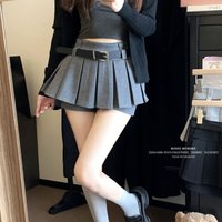 Trendy Pleated Skirt Spring/Summer High-Waisted Versatile Slimming A-Line Short Skirt for Skirt Shorts (with a free belt)