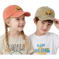 Retro washed cotton embroidered excavator baseball cap for children's hats. Suitable for both boys and girls for outdoor outings