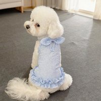 Cute Checkered Bow Strappy Dress Pet Spring Lightweight Dog Cat Teddy Bear Summer Clothing