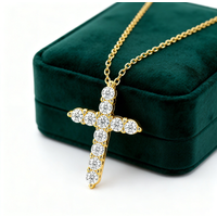 Lnngy Certified 3.5MM Moissanite Necklace 14K Gold Filled Cross Pendant Necklace for Women Europe and America Vintage Jewelry