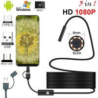 New 8mm Endoscope Camera 1080P HD USB Endoscope With 8 LED 1/2/5M Flexible Cable Inspection Borescope for Android PC