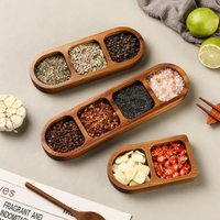 1PC-Seasoning Dish Divided Plate Household Solid Wood Snack Plate BBQ Sauce Dish Plating Snack Plate Dish