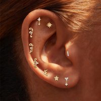 Aide S925 Sterling Silver Vintage Wave Ornate Zircon Piercing Studs Baroque Vine & Star Cartilage Earrings for Women Jewelry