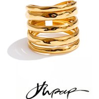 Yhpup Size 7.5 Stainless Steel Layered Wide Open Ring 18K Gold Color PVD Plated Geometric Charm Finger Fashion Jewelry Wholesale