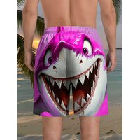 Men's beach shorts, plus size, 3D printed shark pattern, stylish men's swim trunks for summer beach vacations.