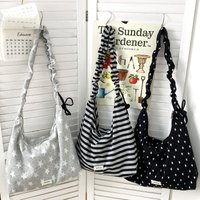 Korean Star Print Crossbody Bag Black White Large Capacity Hobo Shoulder Bag Casual Striped Versatile Handbag for Schoolgirl