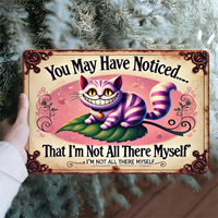 Cheshire Cat "You May Have Noticed That I'm Not All There Myself" Vintage Metal Tin Sign, Alice in Wonderland Themed Retro Decor