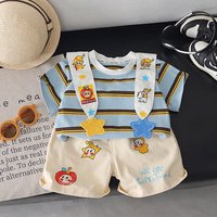 2026 New Children Boys Summer Fashion Clothes Cartoon Striped Shawl T-shirts Shorts 2Pcs/Set Kids Casual Infant Outfits 1-6years