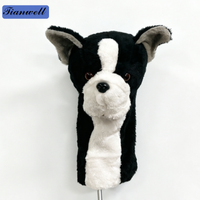 Tianwell Golf Driver headcover Boston Terrier Plush Dog Shape Long Neck Protection Animal Golf Club Headcover