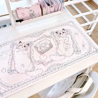 Lazy Lying Ragdoll Cat PU Leather Desk Mat | Pink Waterproof Mouse Pad, Cute Kawaii Office Desk Decor Gift for Girls