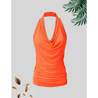 Plus Size Women's Halter Neck Top Cowl Neck Ruched Side Sleeveless Casual Slim Fit Top