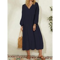 Plus Size Spring/Fall New Arrival Women's Cotton-Linen Blend Loose-Fit Bell-Sleeve Dress Casual, Elegant for Everyday Wear