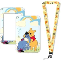 Disney Pooh Bear Winnie Cute Cartoon Card Holder Keychain Work Card Badge Holder Bus School Student Card Case Gifts