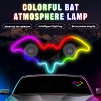 Car Triangle Window LED RGB Solar Powered Bat-shaped Neon Light Rear Window Illuminated Interior Decoration Atmosphere Light