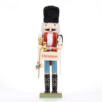 38CM Christmas Nutcracker Wooden Nutcracker Ornament Lift The Plate Soldier Figure Doll Toy Home Office Desktop Decoration Gift