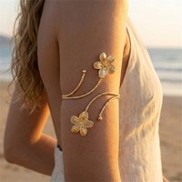 Enamel Five Petals Flower Upper Arm Bracelet for Women Sexy Elegant Gold Color Flower Open Cuff Bangles Party Holiday Jewelry