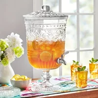 High Quality 2-Gallon Large Capacity Clear Glass Beverage Dispenser with Elegant Embossed Design - Perfect for Home Decor