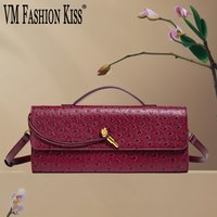 Burgundy Bag Cherry Red Envelope Wine Red Envelope Upscale New Handbag European And American Fashion Ostrich Flip Hand Bag