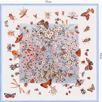100% Mulberry Silk Scarf 53x53cm Butterfly & Floral Print Square Neck Scarf Bandana for Women Elegant Neckerchief