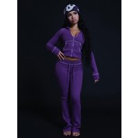 Kliou Casual Tracksuit 2 Piece Set Woman Zip Cardigan Full Sleeve Hooded Jacket+Drawstring Long Pants Daily Sporty Style Outfits