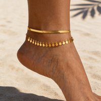 Stainless Steel Round Tassel Anklet Gold Plated Adjustable Blade Chain Foot Ankle Bracelet for Women Waterproof Summer Jewelry