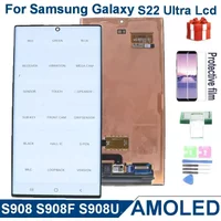 AMOLED S22 Ultra Screen For Samsung Galaxy S22 Ultra S908 S908U S908B/DS LCD Display Digital Touch Screen Digitizer Replacement