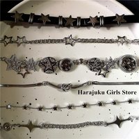 Vintage Y2k Aesthetic Pentagram Star Pendant Silver Color Choker Chain Necklace For Women Cool Hip Hop Jewelry Charm Accessories