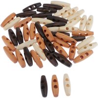 Toggle Buttons 50Pcs 2 Holes Wood Sewing Horn Toggle Buttons Natural Olive Shape 12x40mm for Clothes Decoration