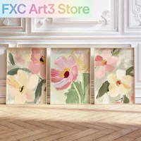 3pcs/Set frameless, Cottagecore Flowers Artwork Pastel Wildflowers Painting Prints, Neutral Tones Abstract Floral Prints,Home Wa