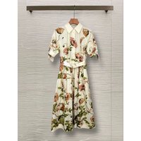 Flip collar single breasted waistband waist cinching slim fit women's printed long skirt short sleeved casual vacation dress