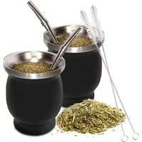 1PC Double Wall Stainless Steel Yerba Mate Cup, Argentine Gourd Style Insulated Mug with Filtering Straw Spoon Set
