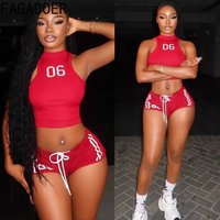 FAGADOER American Hot Girl Letter Printing 2 Piece Sets Woman Outfit Halter Sleeveless Crop Top + Shorts Suits Female Streetwear