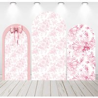 Mehofond Custom 2-Sided Pink Flower Pattern Bow Girl Birthday Party Baby Shower Cover Chiara Arch Wall Background Decor Backdrop