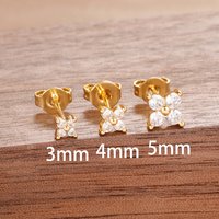 French Design 3PCS Four Leaf Grass Stud Earrings Sets For Women Earring Cute Zircon 3/4/5MM Gold Color Romantic Jewelry Gifts