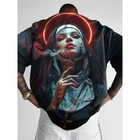 New men's soft and breathable round neck T-shirt, comfortable high-definition anime printed pattern outdoor casual top
