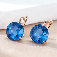 Wbmqda Blue Round Stone Drop Earrings For Women 585 Rose Gold Color Fine Zircon Jewelry Accessories