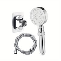 3pcs, Adjustable 5 Gears Silvery Bath Shower Head, High Pressure Water Saving Shower Stop Switch, With Hose And Bracket, Bathroo
