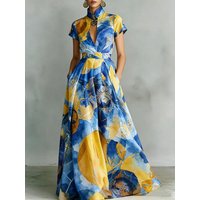 Elegant Watercolor Abstract Peony Printed Dress Classic Chic Vintage Sleeveless A-Line Midi Dress Formal Casual Occasions Dress