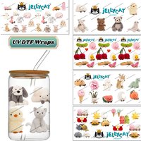 Cute Plush Animals UV DTF Wraps Soft Toy Pattern Stickers for 16oz Glass Cans Waterproof DIY Transfer Decals