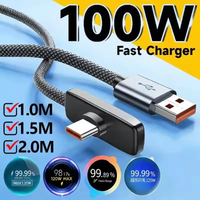 100W PD 90 Degree Elbow Aluminum Alloy Braided USB C To Type C Cable 10A Fast Charging High Speed Data Transmission Gaming Cord