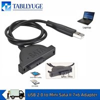 Grwibeou USB 2.0 to Mini SATA II 7+6 13Pin Adapter Laptop CD/DVD ROM Slimline Drive Converter Cable with Fixed Screws 1 Piece