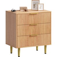 Modern Fluted Dresser with 3 Drawers– Wooden Chest of Drawers for Bedroom & Living Room – Metal Handles & Feet