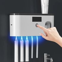 1 smart toothbrush sterilizer, toothbrush storage rack with 5 brush slots, toothpaste dispenser, wall mounted toothbrush holder