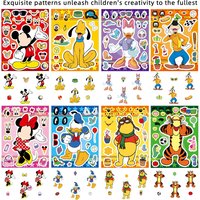 8/16sheets Disney Mickey Mouse Make a Face Puzzle Stickers Make Your Own DIY Game Assemble Jigsaw Cartoon Decals for Party Gifts