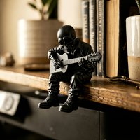 Rock Music Skeleton Guitar Player Statuettes Ornaments Rock Musician Ornaments Cool Home Desk Decor for Rock & Roll Lovers Gifts