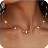Women 925 Sterling Silver Necklaces Waterproof 14K Gold Plated Cubic Zirconia Choker Necklace for Wedding Prom Brides Jewelry